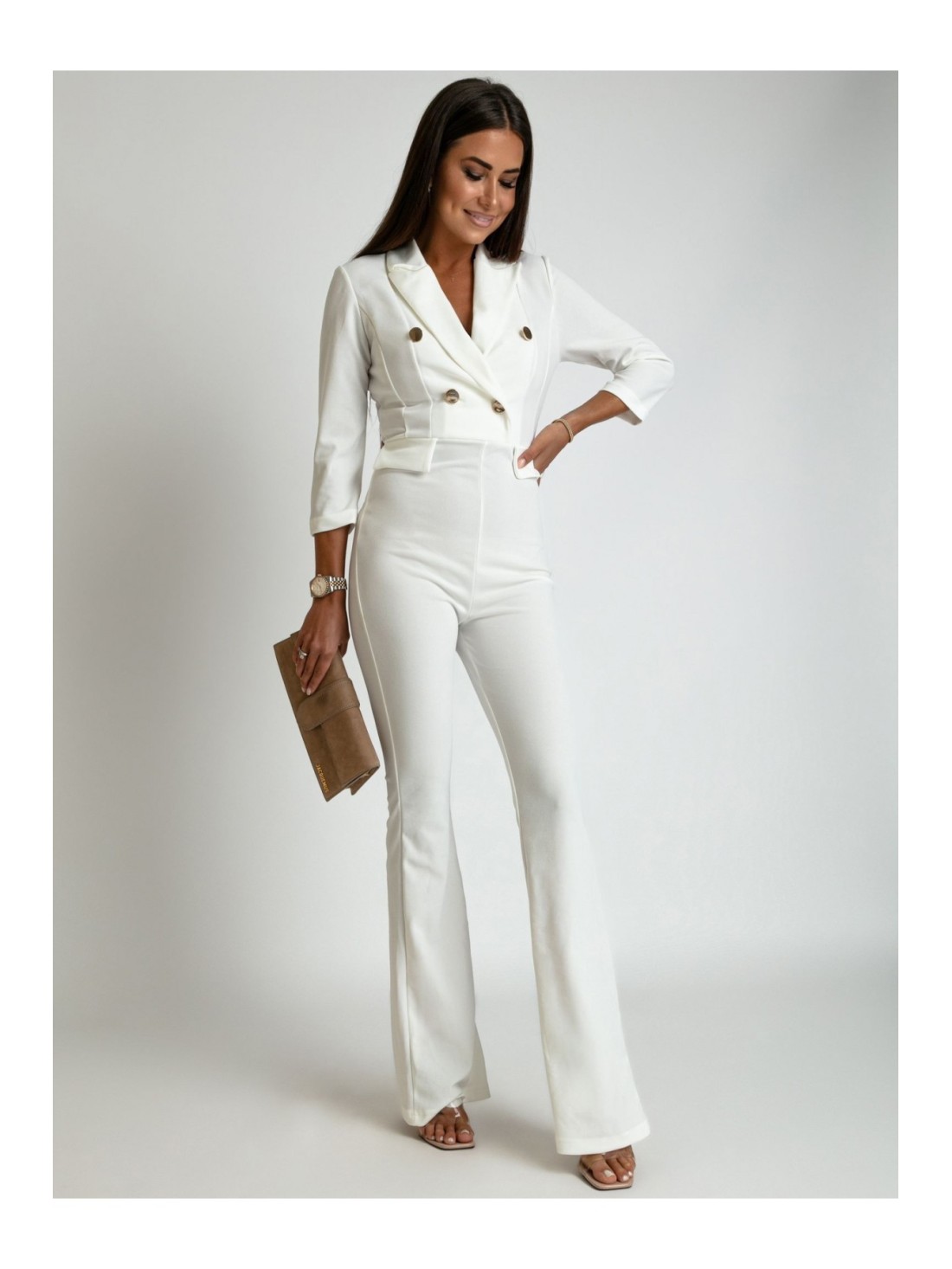 Jumpsuit with wide leg, white AZR0806